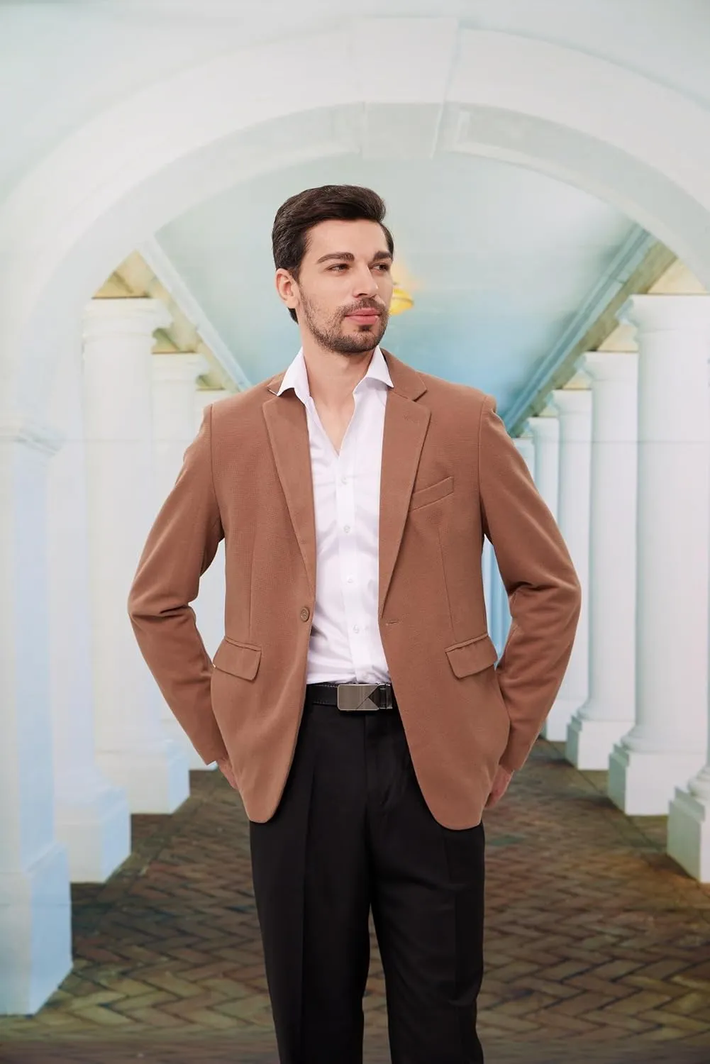 MAGE MALE Men's Blazer Casual Knit Sport Coat Slim Fit Suit Jacket Notch Lapel One Button Blazers