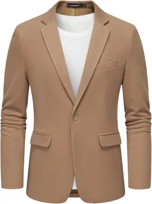 MAGE MALE Men's Blazer Casual Knit Sport Coat Slim Fit Suit Jacket Notch Lapel One Button Blazers