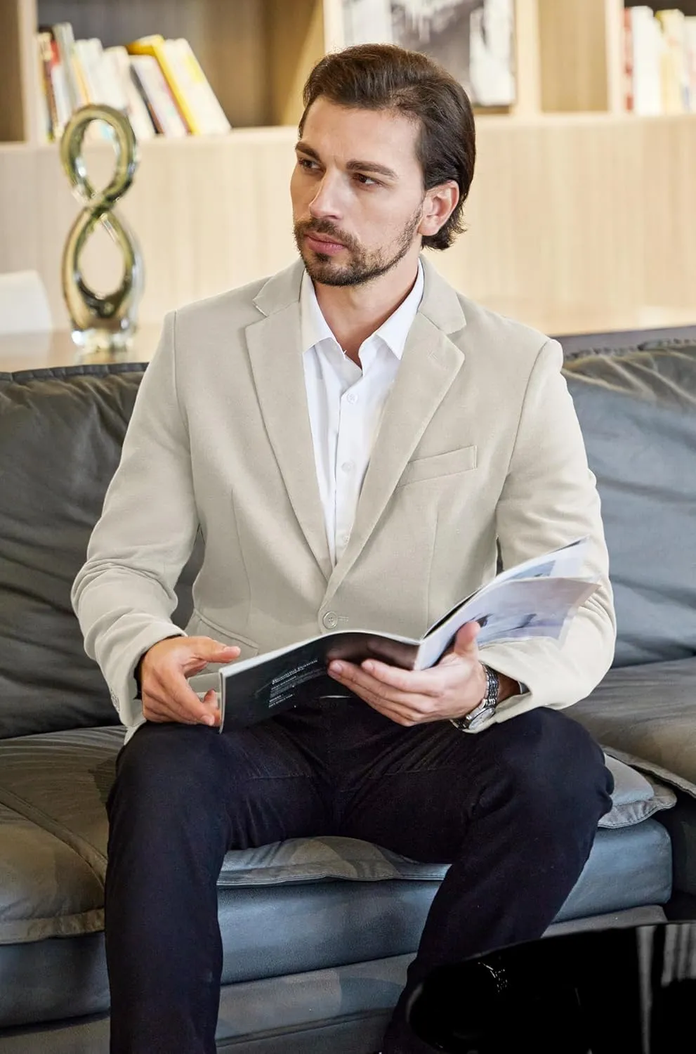 MAGE MALE Men's Blazer Casual Knit Sport Coat Slim Fit Suit Jacket Notch Lapel One Button Blazers
