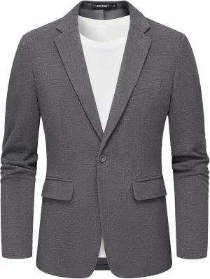 MAGE MALE Men's Blazer Casual Knit Sport Coat Slim Fit Suit Jacket Notch Lapel One Button Blazers