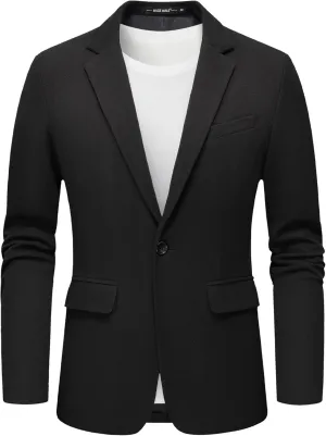 MAGE MALE Men's Blazer Casual Knit Sport Coat Slim Fit Suit Jacket Notch Lapel One Button Blazers