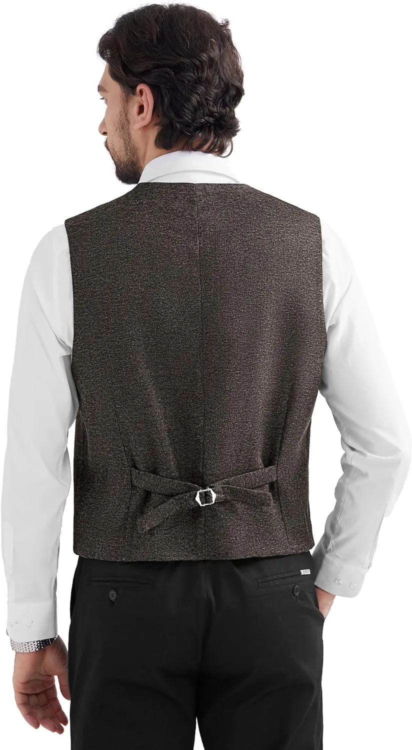 MAGE MALE Men's Suit Vests Business Formal Dress Tweed Vest Slim Fit Casual Waistcoat with 3 Real Pockets