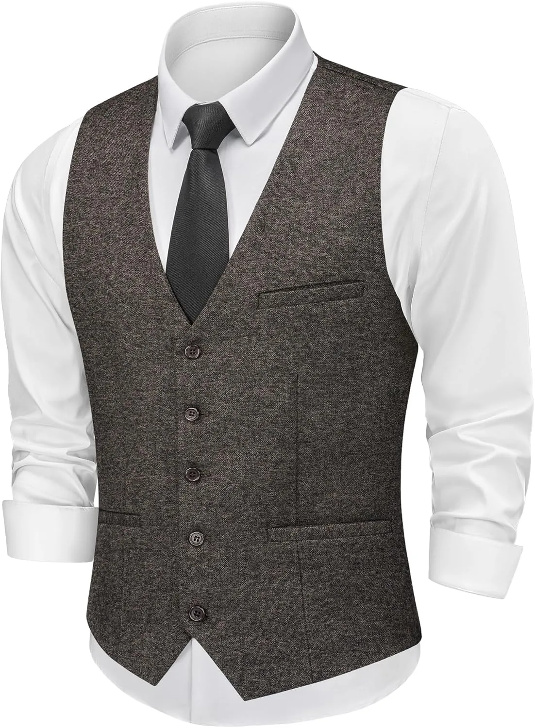 MAGE MALE Men's Suit Vests Business Formal Dress Tweed Vest Slim Fit Casual Waistcoat with 3 Real Pockets