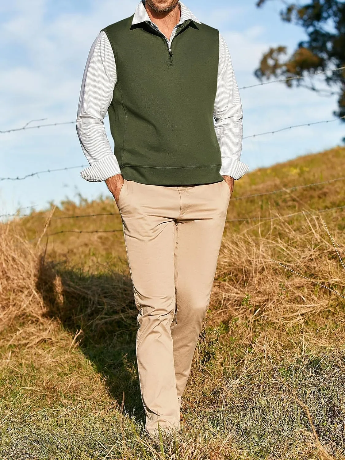 Makkrom Mens Quarter Zip Sleeveless Golf Vest Pullover Stand Collar Casual Vests Outerwear