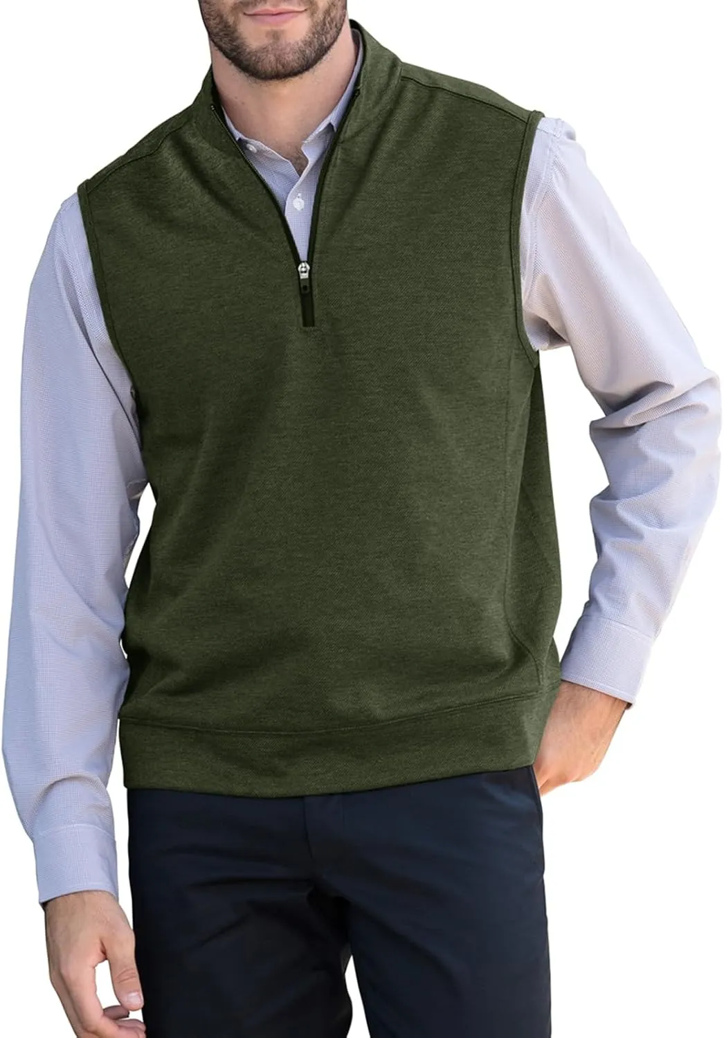 Makkrom Mens Quarter Zip Sleeveless Golf Vest Pullover Stand Collar Casual Vests Outerwear
