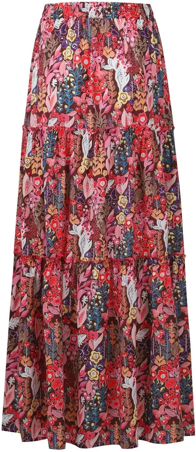 Maxi Boho Skirts for Women Flowy Floral High Waisted Tiered Long Skirts Ladies Casual Bohemian Summer Clothes 2025