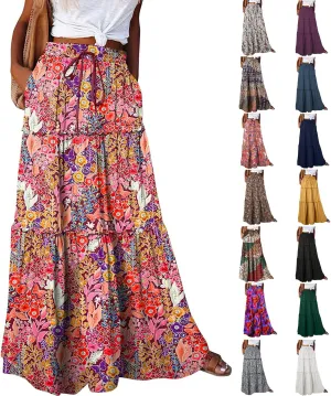 Maxi Boho Skirts for Women Flowy Floral High Waisted Tiered Long Skirts Ladies Casual Bohemian Summer Clothes 2025