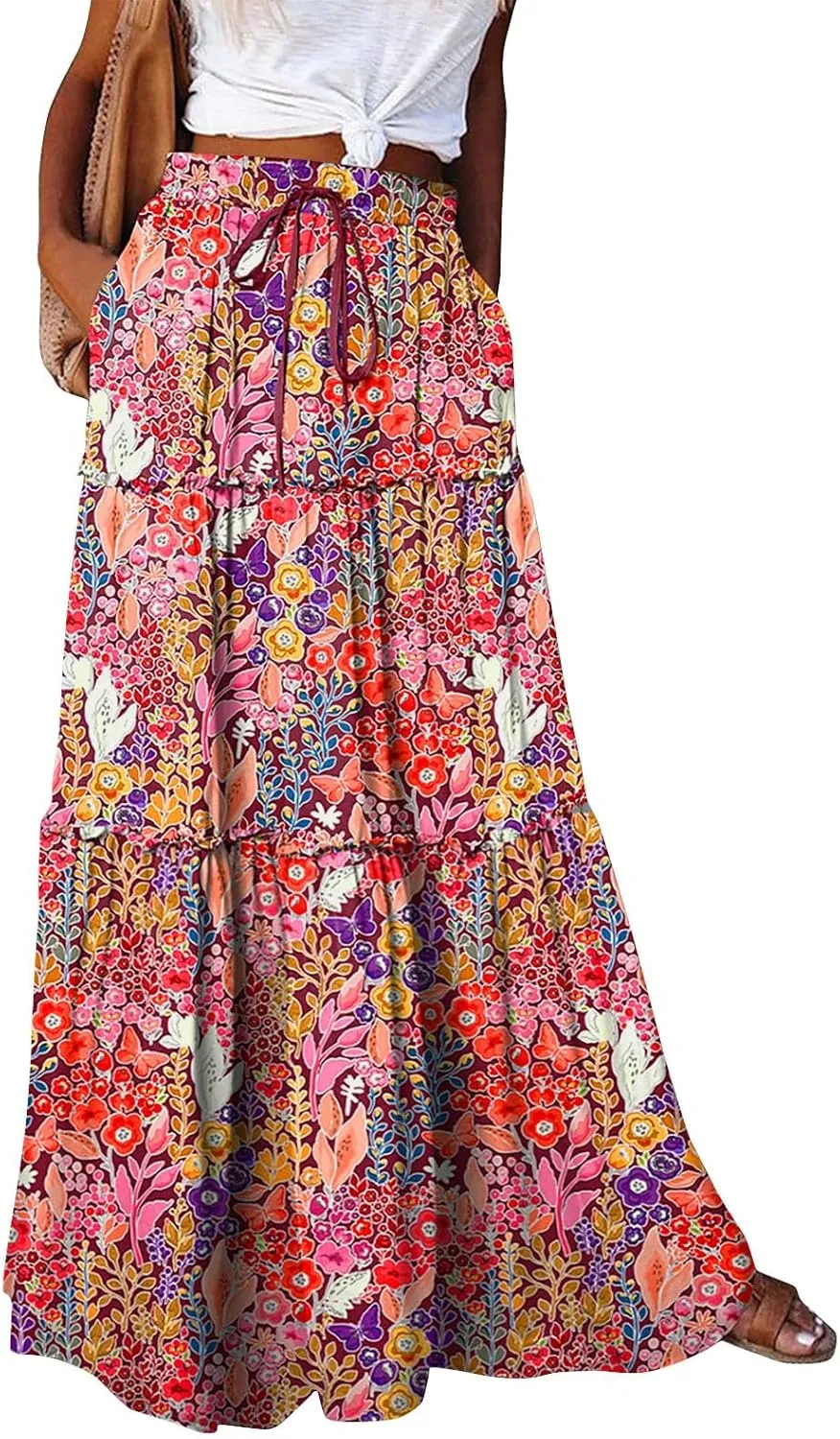 Maxi Boho Skirts for Women Flowy Floral High Waisted Tiered Long Skirts Ladies Casual Bohemian Summer Clothes 2025