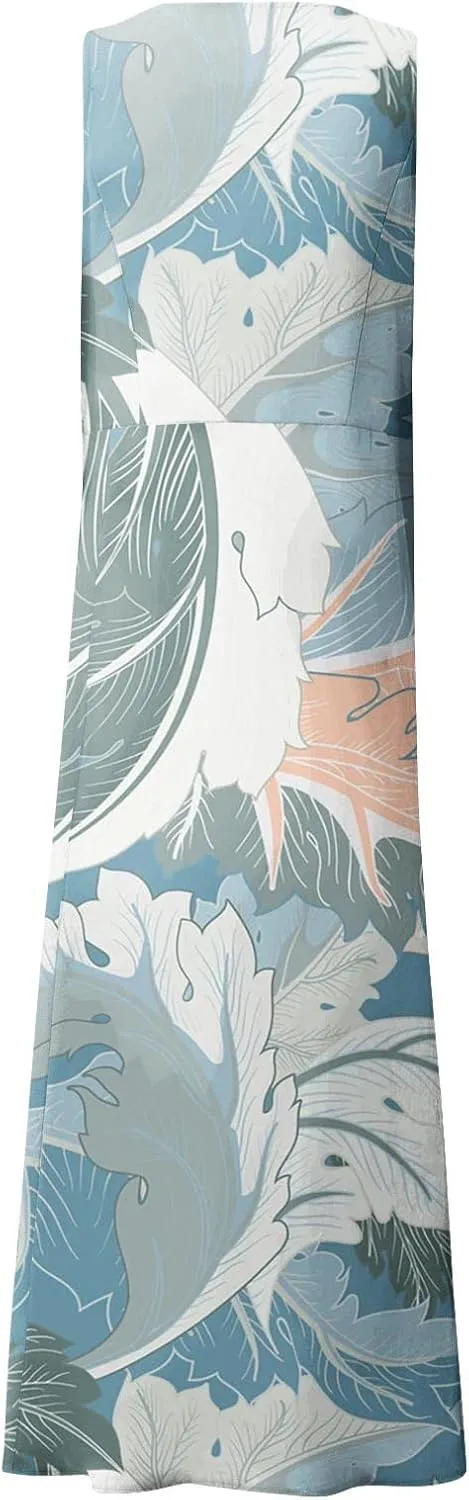Maxi Dress for Women Cotton Linen Floral Print Casual Long Dress Flowy Sleeveless Round Neck Dresses with Pockets