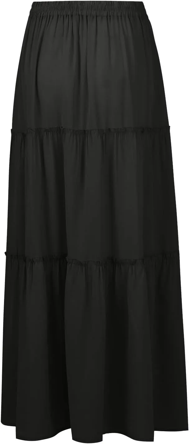 Maxi Skirt for Women 2025 Casual Summer Tiered High Waisted Skirts Pleated Aline Skirt Dressy Long Skirts with Pockets