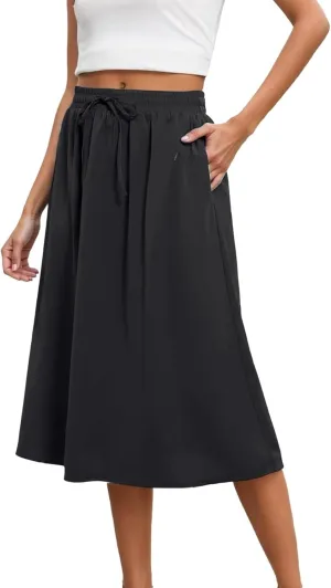 Maxi Skirts for Women 2025 Elegant Boho Pleated Skirt Elastic High Waisted Casual Summer Pockets A Line Dresses Outfits