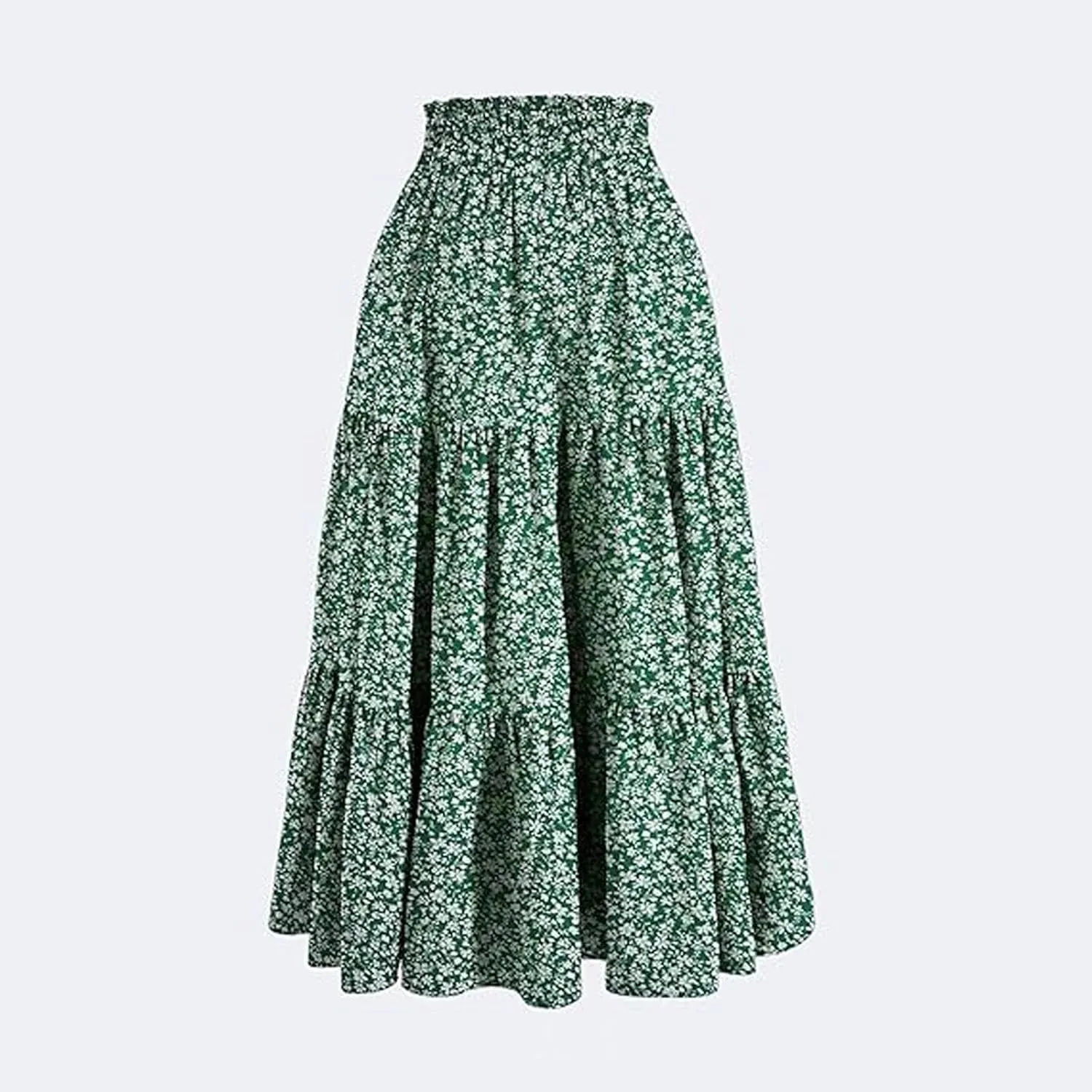 Maxi Skirts for Women Boho Floral Print Tiered Flowy Skirt Vacation Elastic Drawstring Waist A Line Pleated Skirt