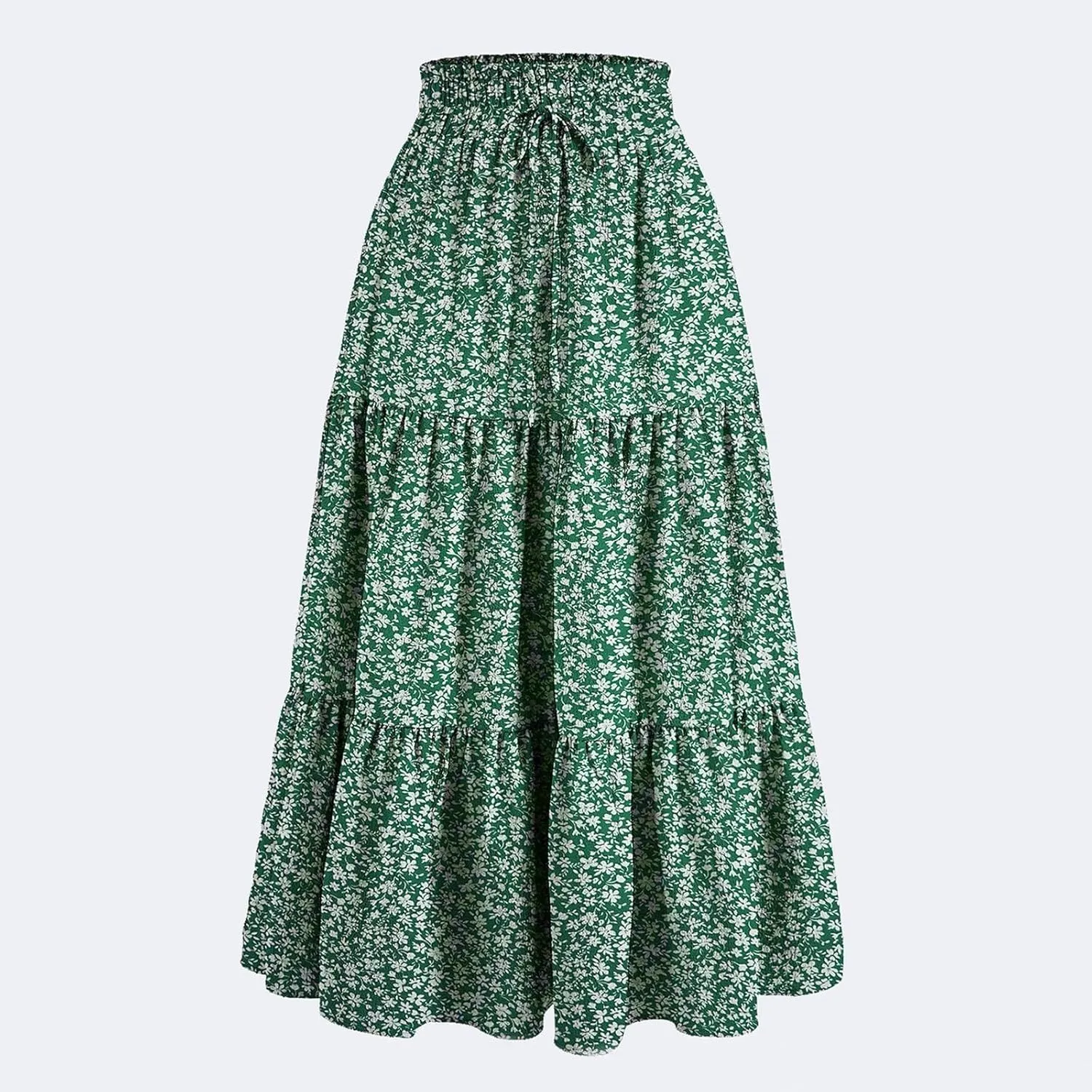 Maxi Skirts for Women Boho Floral Print Tiered Flowy Skirt Vacation Elastic Drawstring Waist A Line Pleated Skirt
