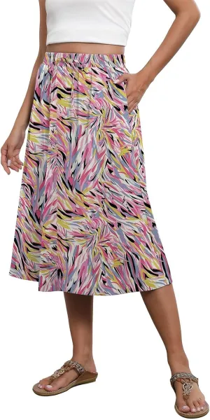 Maxi Skirts for Women Casual Summer Boho High Waisted Floral Skirt Loose Flowy Pleated A-Line Skirt
