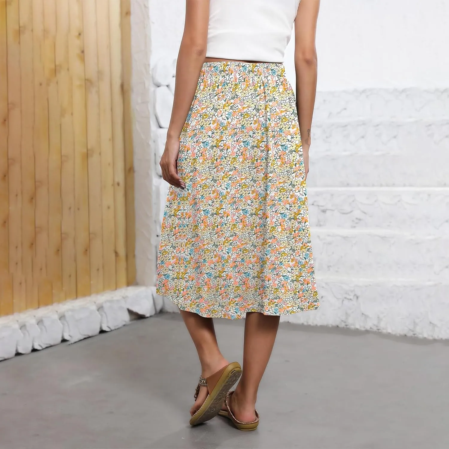 Maxi Skirts for Women Casual Summer Boho High Waisted Floral Skirt Loose Flowy Pleated A-Line Skirt