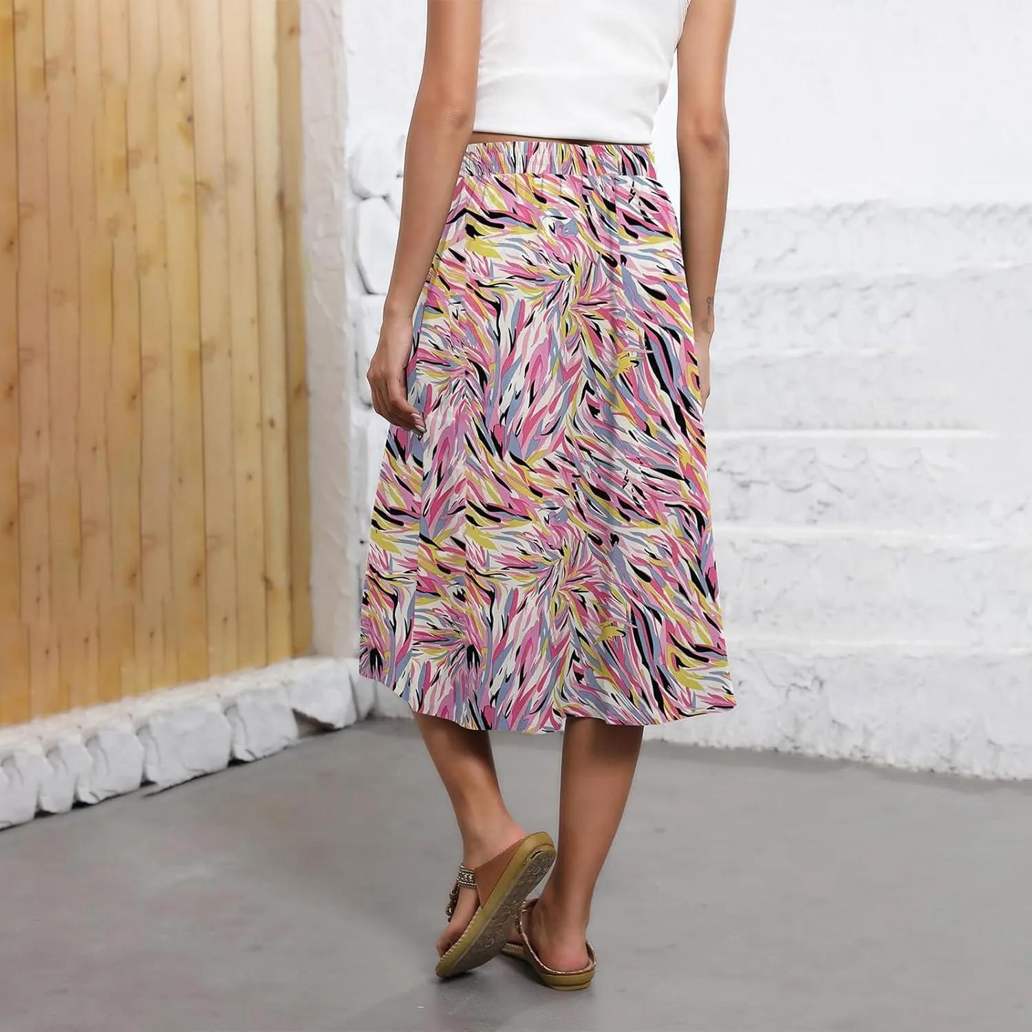 Maxi Skirts for Women Casual Summer Boho High Waisted Floral Skirt Loose Flowy Pleated A-Line Skirt