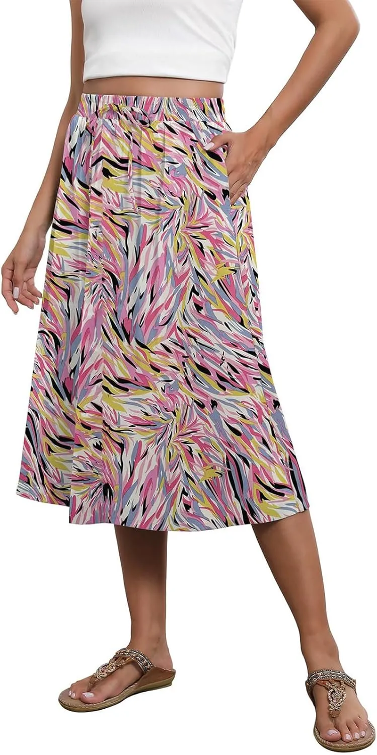 Maxi Skirts for Women Casual Summer Boho High Waisted Floral Skirt Loose Flowy Pleated A-Line Skirt