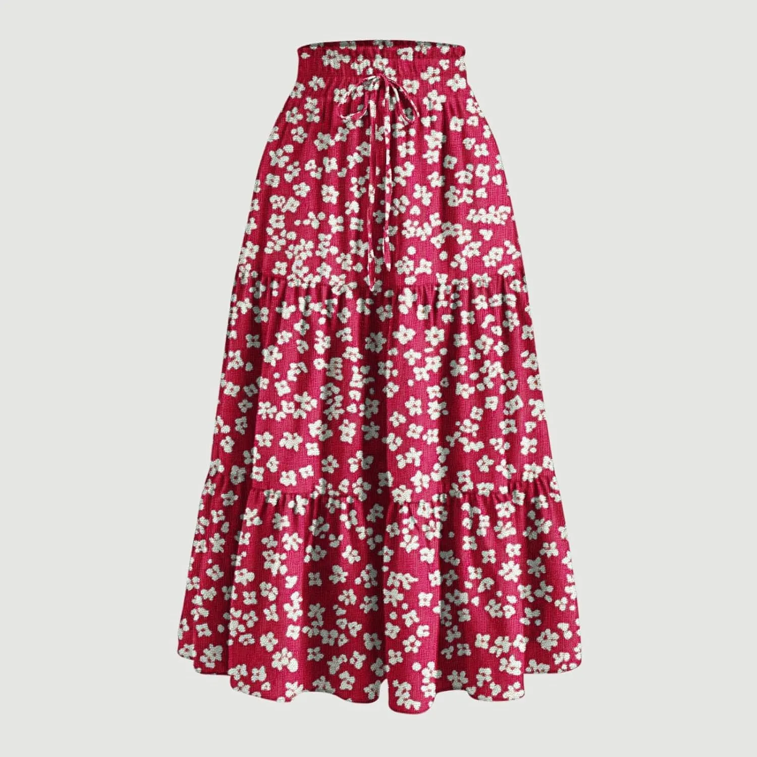 Maxi Skirts for Women Long Tiered A-Line Skirt 2025 Fashion Drawstring High Waist Ankle Length Summer Beach Clothes