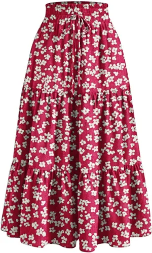 Maxi Skirts for Women Long Tiered A-Line Skirt 2025 Fashion Drawstring High Waist Ankle Length Summer Beach Clothes