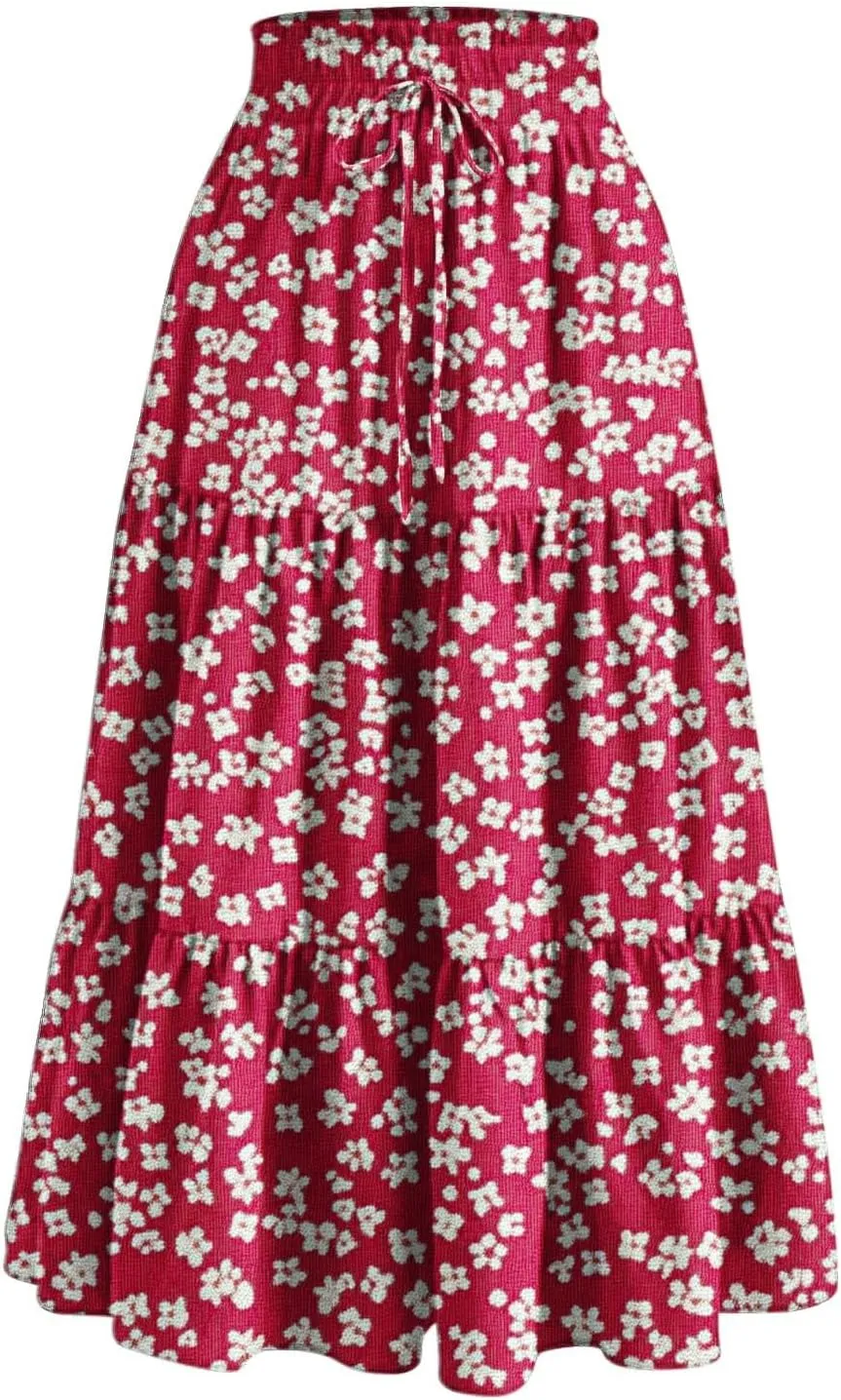 Maxi Skirts for Women Long Tiered A-Line Skirt 2025 Fashion Drawstring High Waist Ankle Length Summer Beach Clothes