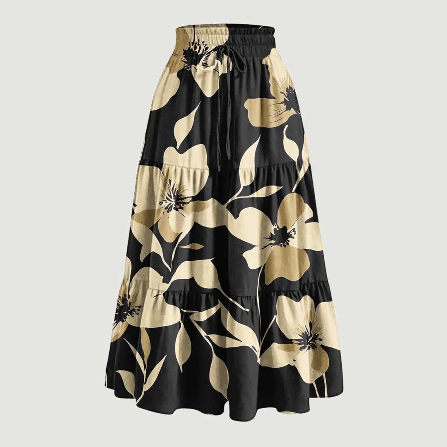 Maxi Skirts for Women Long Tiered A-Line Skirt 2025 Fashion Drawstring High Waist Ankle Length Summer Beach Clothes
