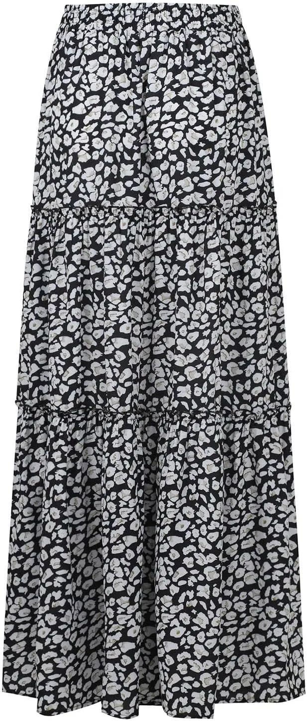 Maxi Skirts for Women Summer Floral Pleated Tiered Boho Flowy Elastic Waist Aline Spring Beach Vacation Long Skirt