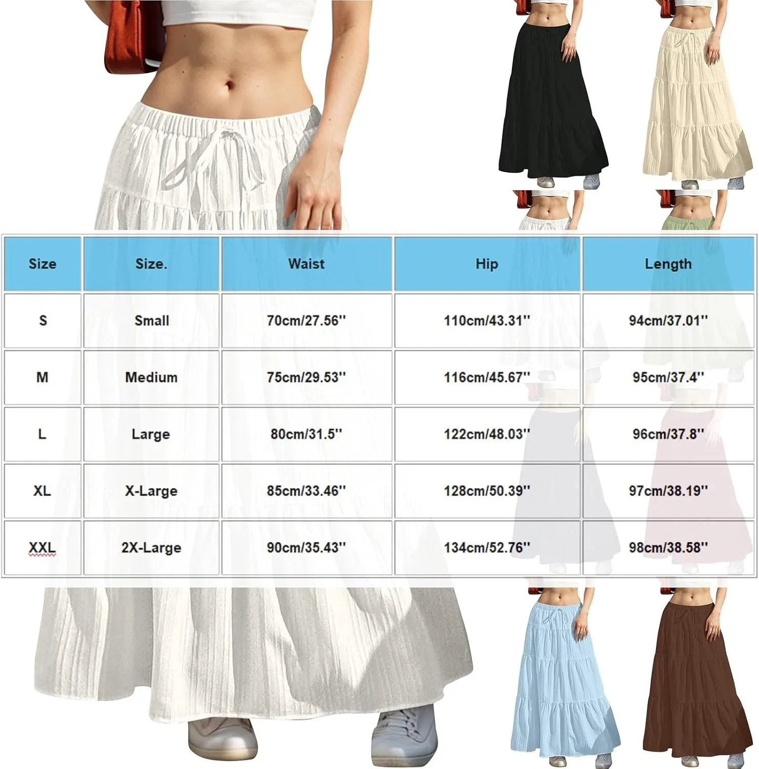 Maxi Skirts for Women Trendy Tiered A-Line Long Skirt Drawstring Elastic Waist Pleated Boho Casual Loose Clothes 2025
