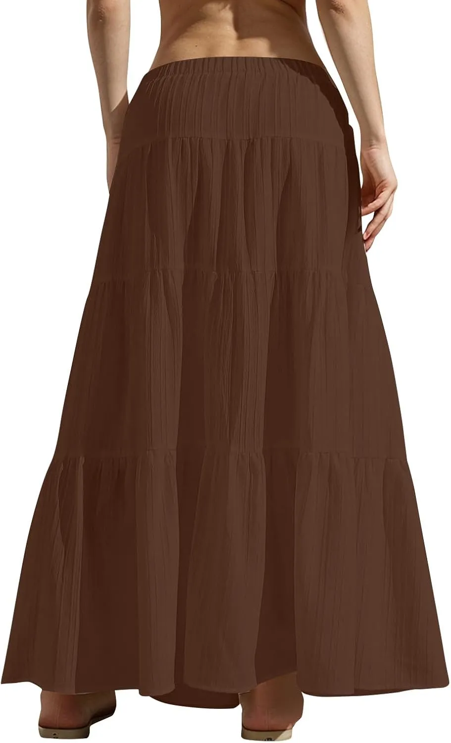 Maxi Skirts for Women Trendy Tiered A-Line Long Skirt Drawstring Elastic Waist Pleated Boho Casual Loose Clothes 2025