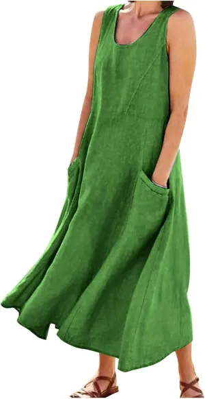 Maxi Sundresses for Women 2025 Plus Size Summer Casual Sleeveless Sundress Loose Fit Lightweight Maxi Dress