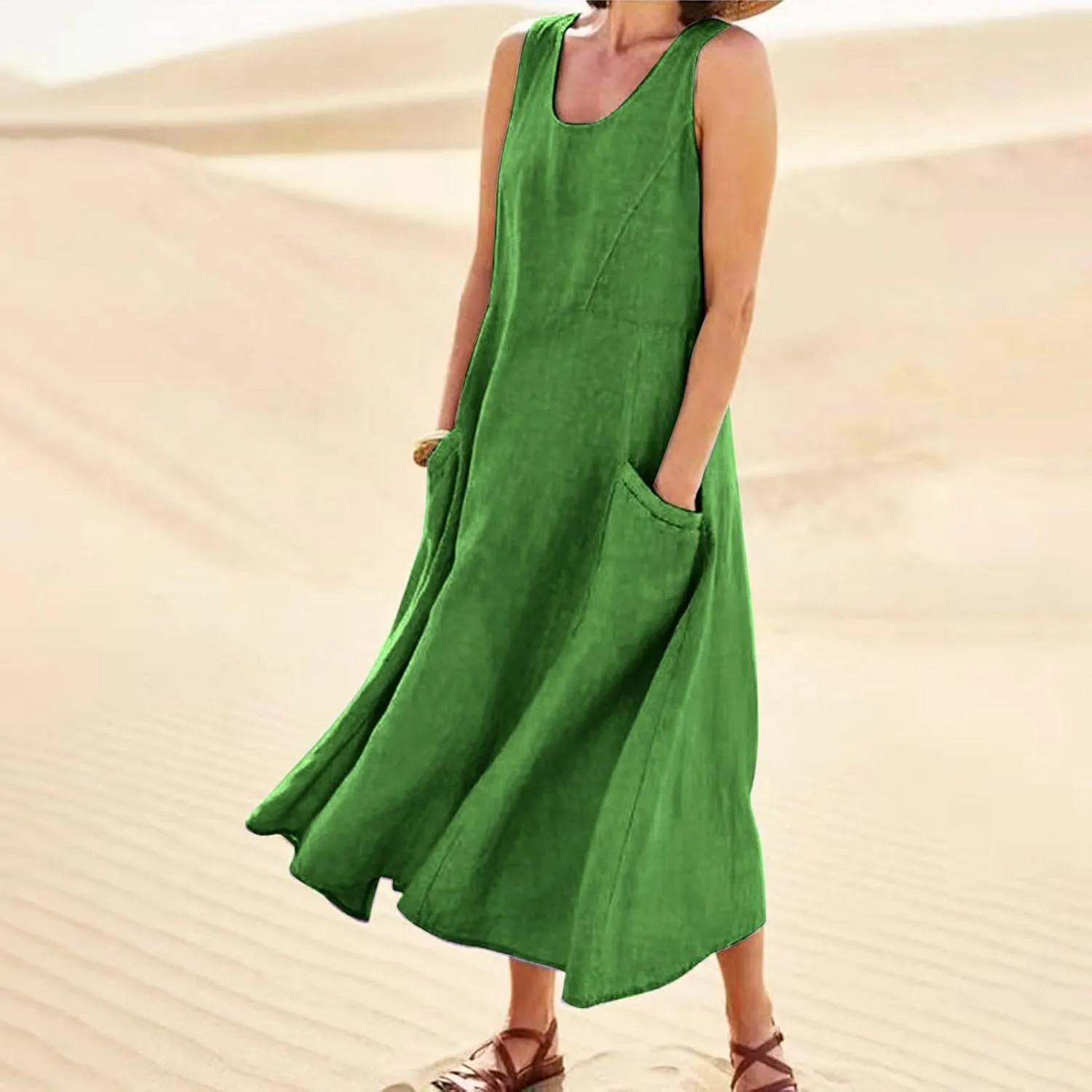 Maxi Sundresses for Women 2025 Plus Size Summer Casual Sleeveless Sundress Loose Fit Lightweight Maxi Dress