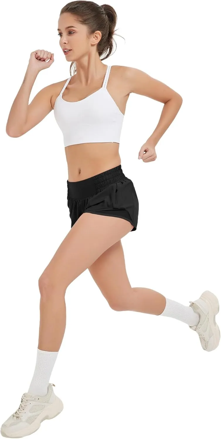 MCEDAR Women's Athletic Shorts for Gym Workout Shorts 2.5" Quick-Dry Lightweight Running Short with High Waisted Zip Pockets