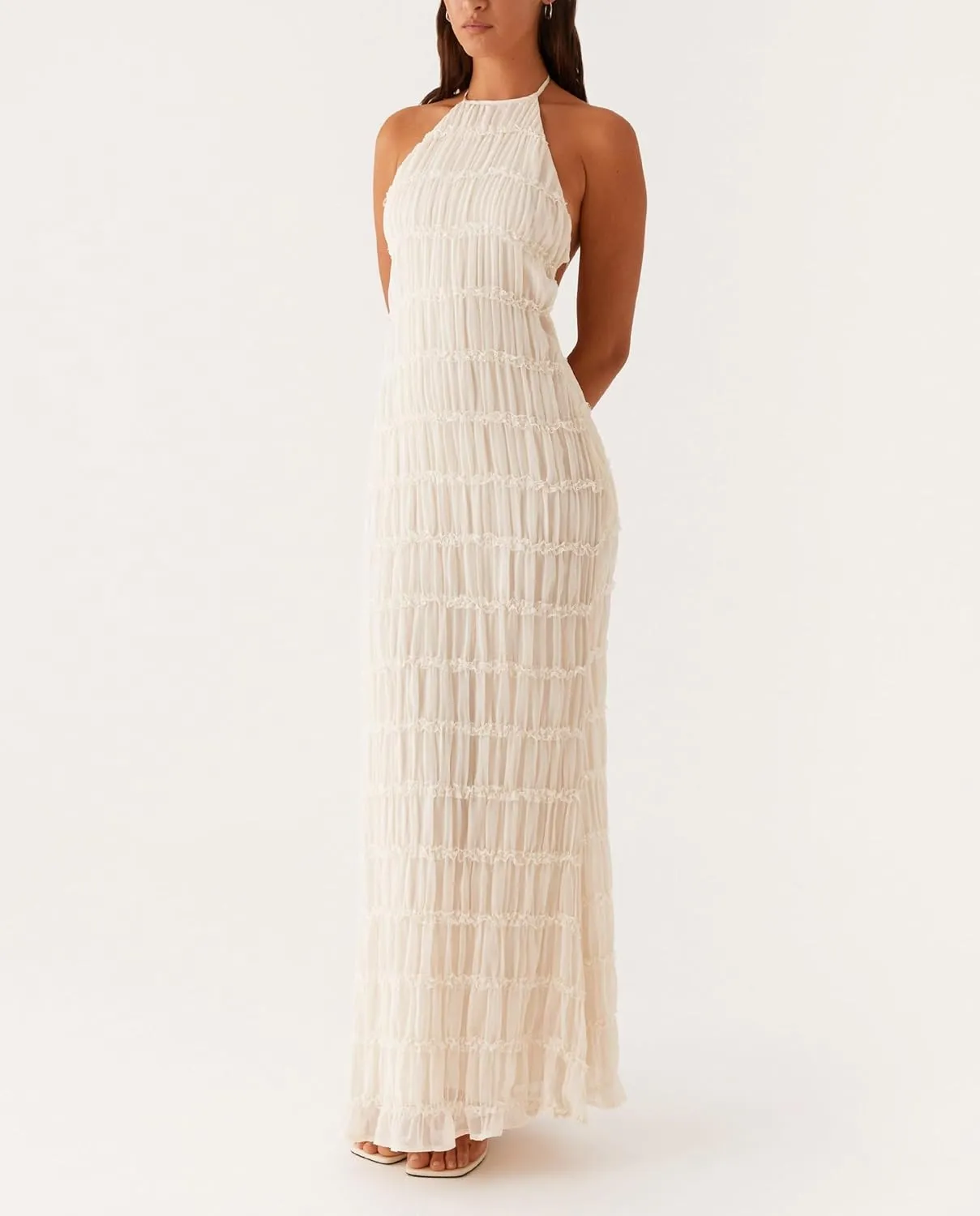 Meiweileya Women Spaghetti Strap Maxi Dress Smocked Drop Waist Long Dresses Backless Tiered Flowy Sundress Summer Beach 2025