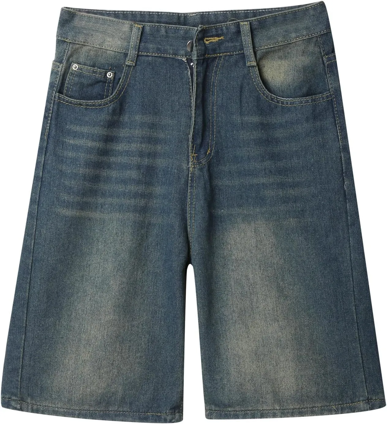 Men Loose Fit Denim Shorts Baggy Summer Casual Wide Leg Long Jean Jorts Hip Hop Shorts Streetwear with Pockets