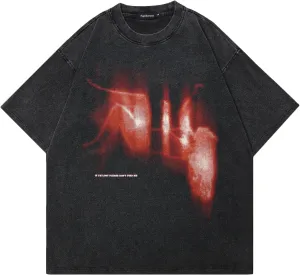 Men Streetwear Vintage Washed Black T-Shirt Animal Graphic Doberman Dog Tee Shirt Unisex