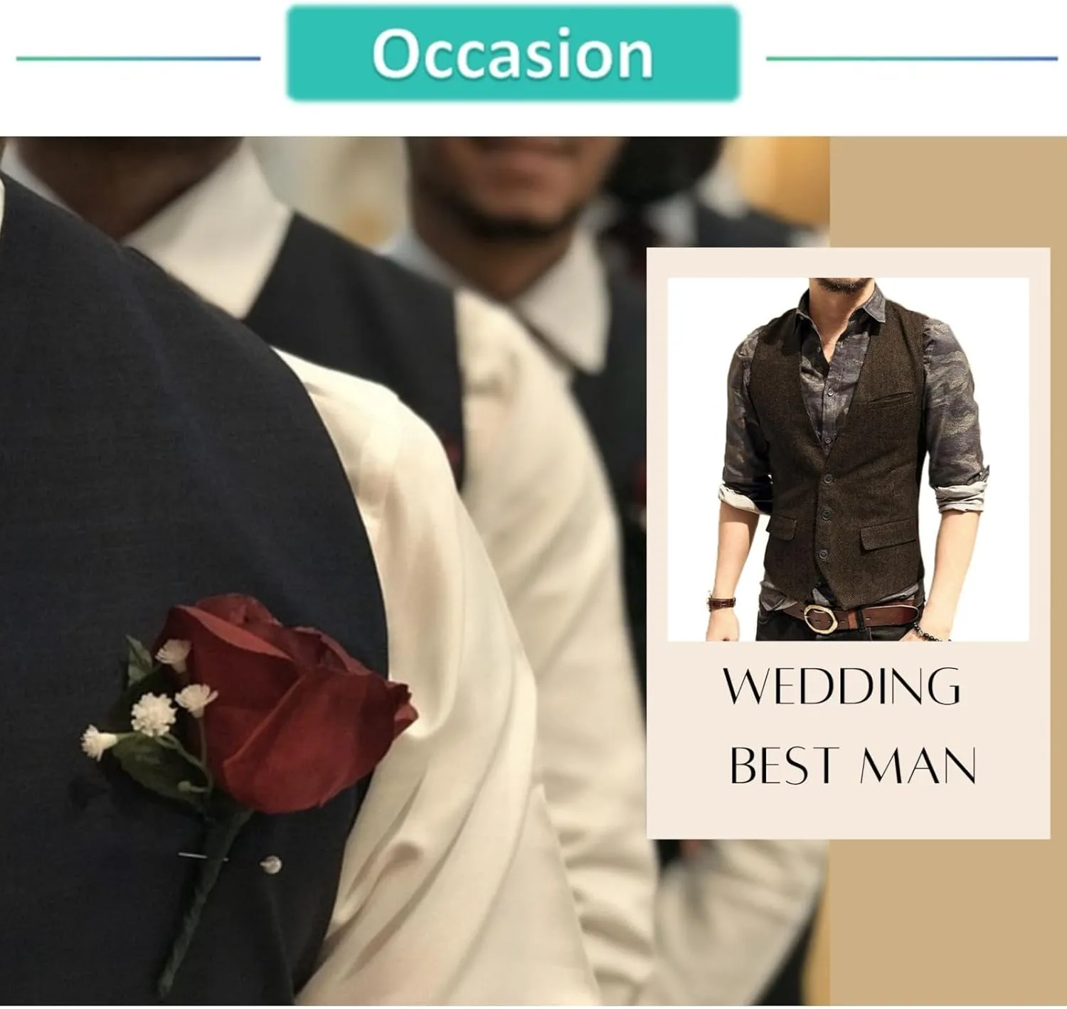 Men's Casual Plus Size Vest with 3 Pockets Wedding Herringbone Slim Fit Waistcoat Jacket Tank Top for Prom,Daily