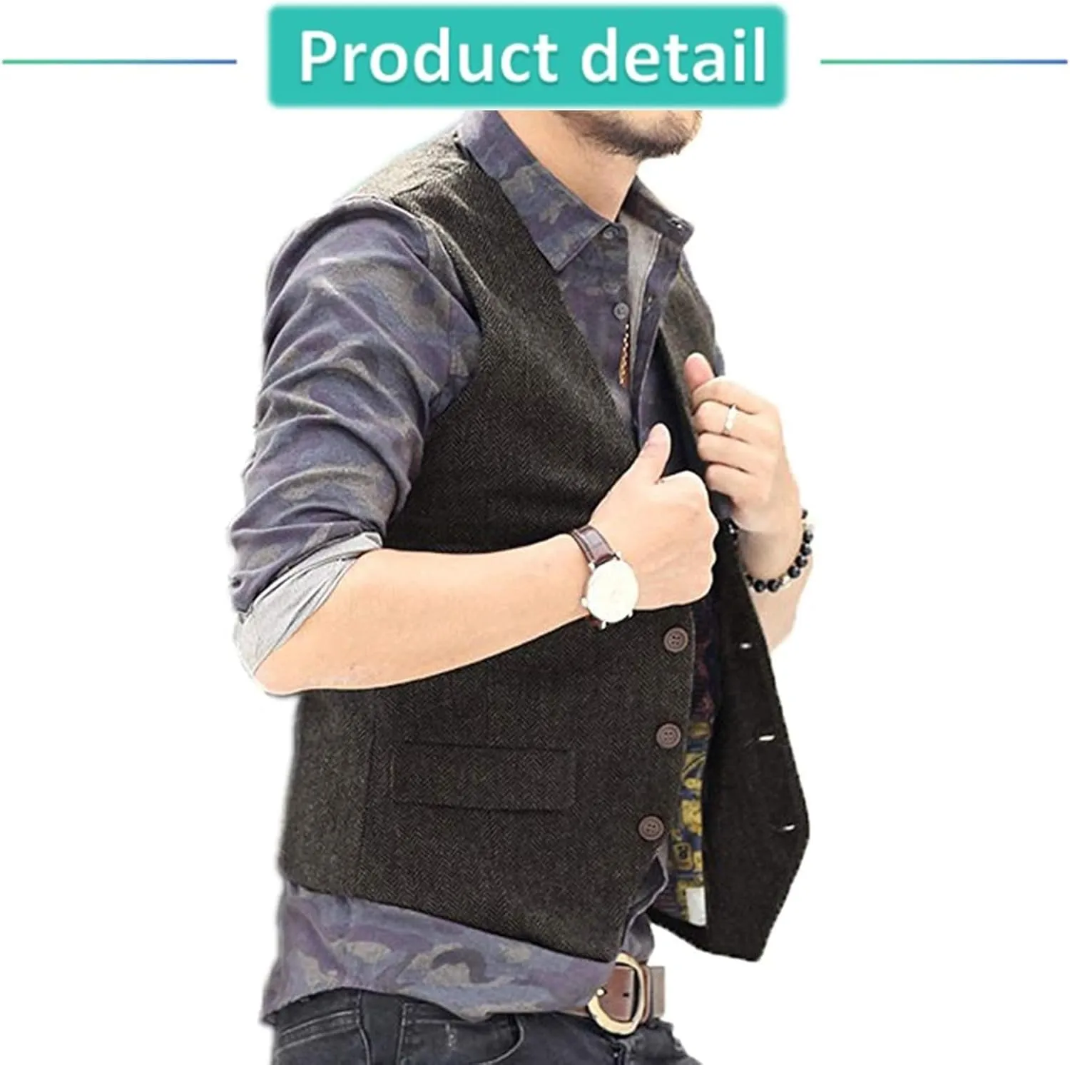 Men's Casual Plus Size Vest with 3 Pockets Wedding Herringbone Slim Fit Waistcoat Jacket Tank Top for Prom,Daily