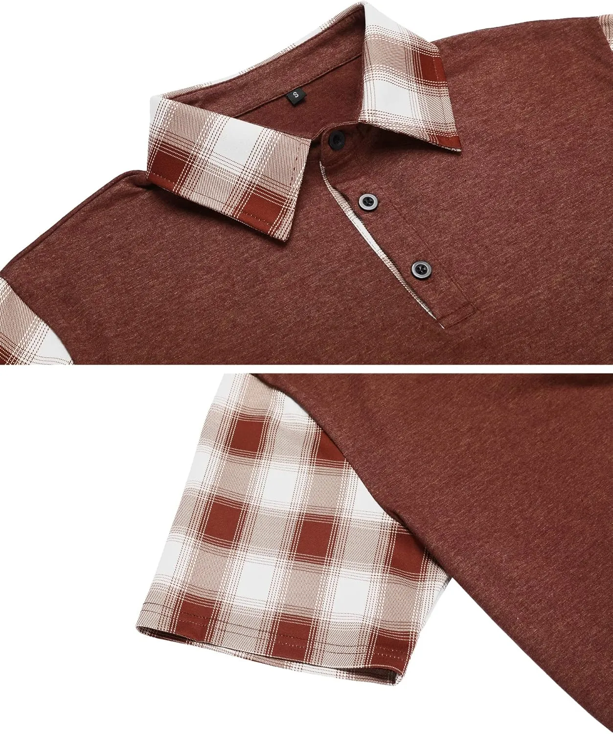 Men's Casual Short Sleeve Polo Shirt Classic Plaid Collar Slim Fit T-Shirt