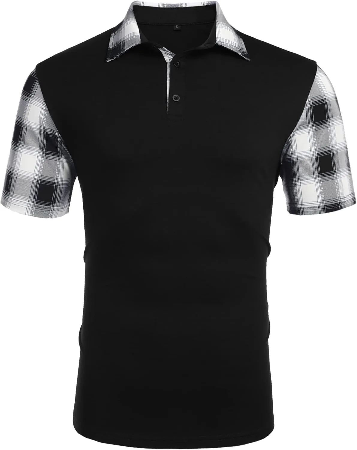 Men's Casual Short Sleeve Polo Shirt Classic Plaid Collar Slim Fit T-Shirt