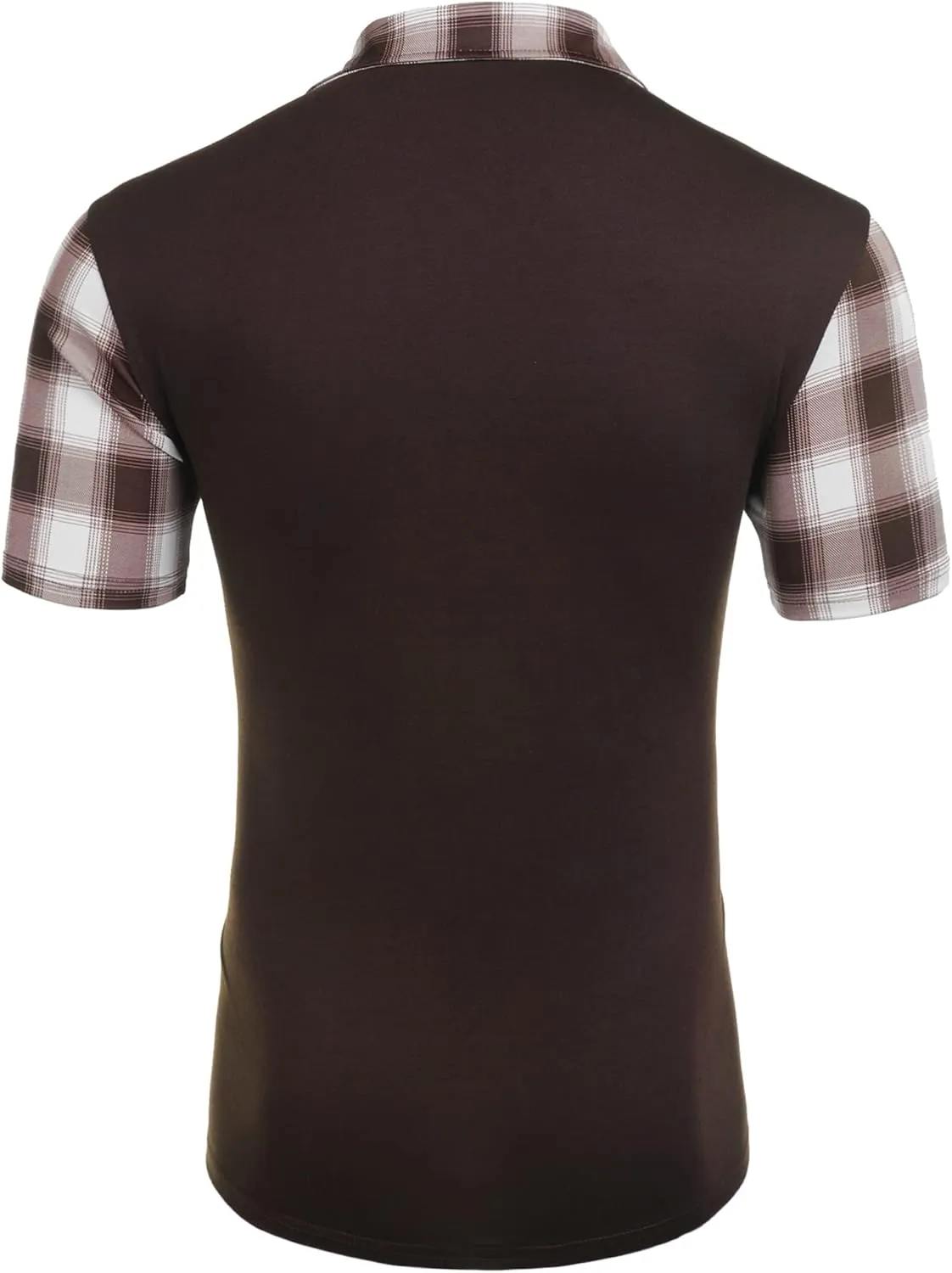 Men's Casual Short Sleeve Polo Shirt Classic Plaid Collar Slim Fit T-Shirt