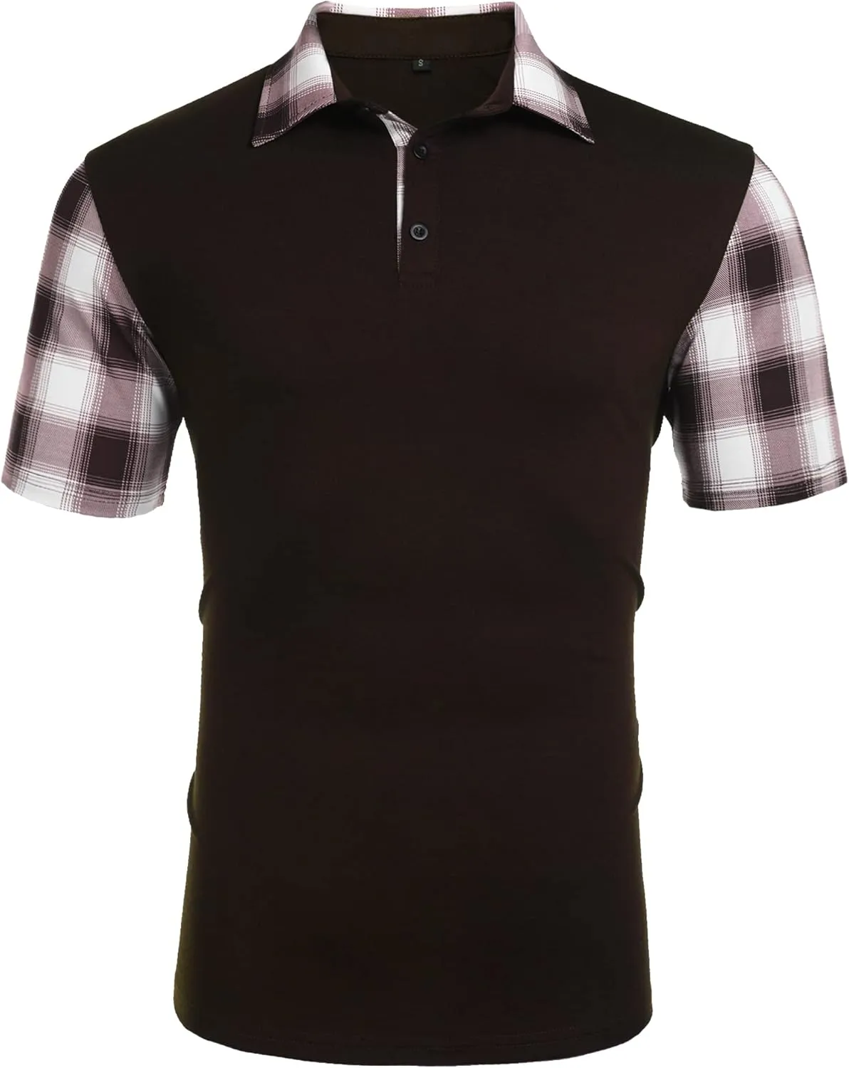 Men's Casual Short Sleeve Polo Shirt Classic Plaid Collar Slim Fit T-Shirt