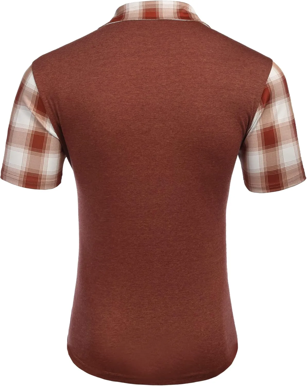 Men's Casual Short Sleeve Polo Shirt Classic Plaid Collar Slim Fit T-Shirt