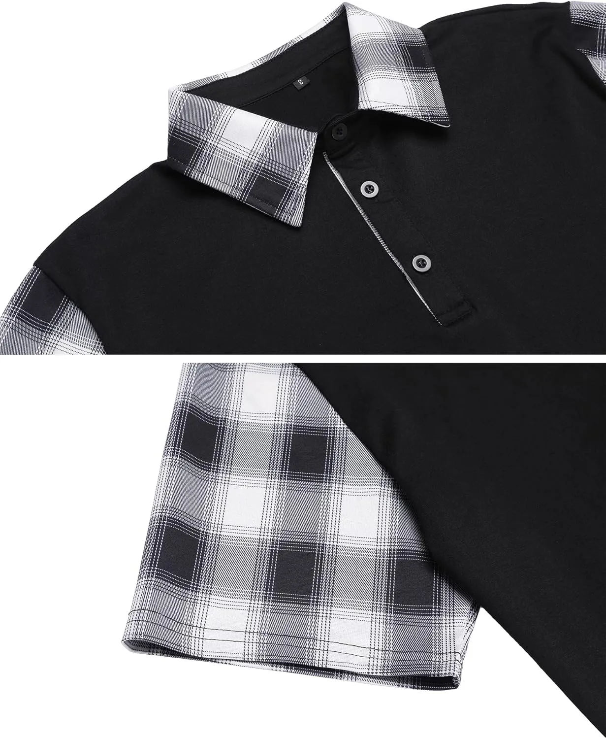 Men's Casual Short Sleeve Polo Shirt Classic Plaid Collar Slim Fit T-Shirt