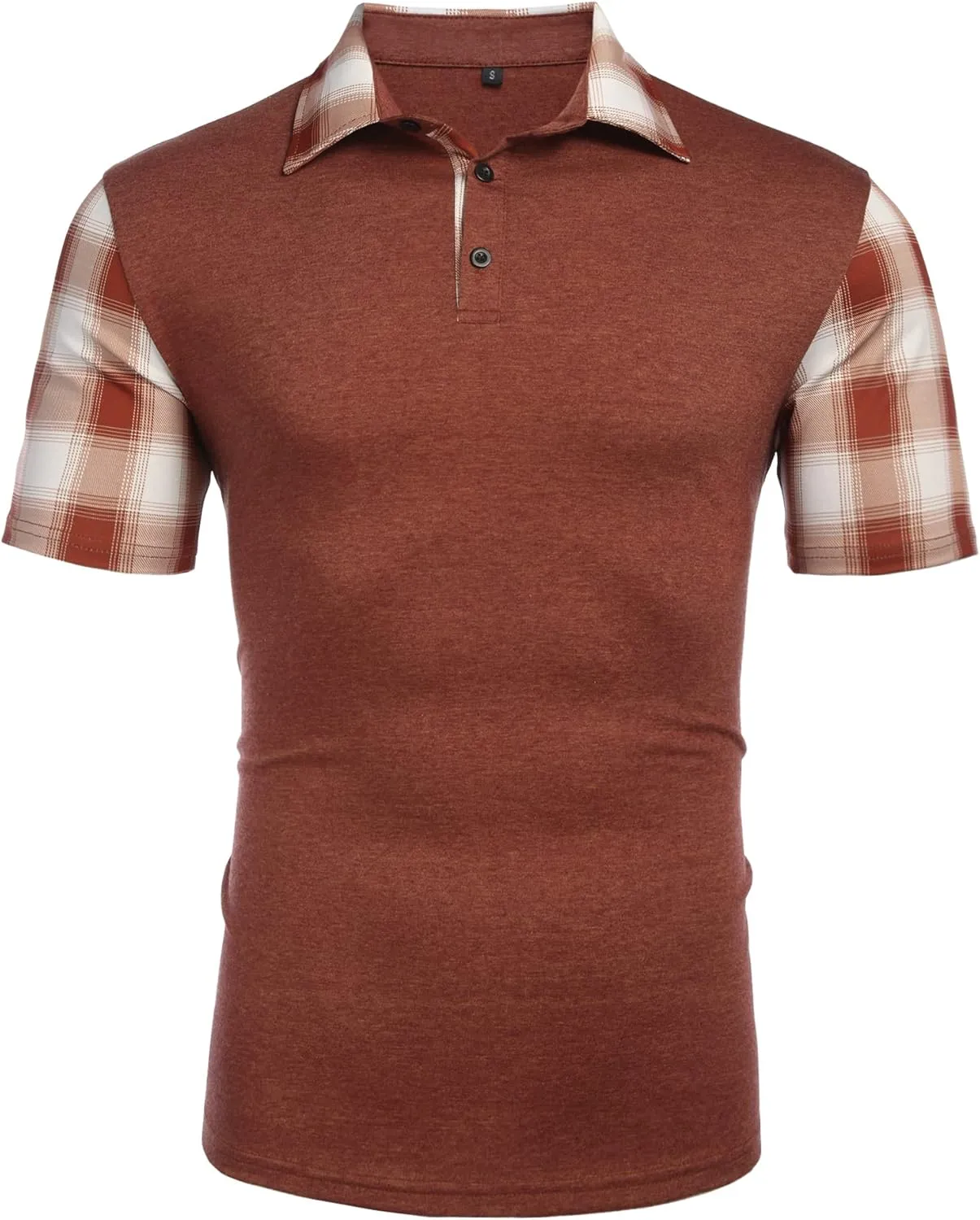 Men's Casual Short Sleeve Polo Shirt Classic Plaid Collar Slim Fit T-Shirt