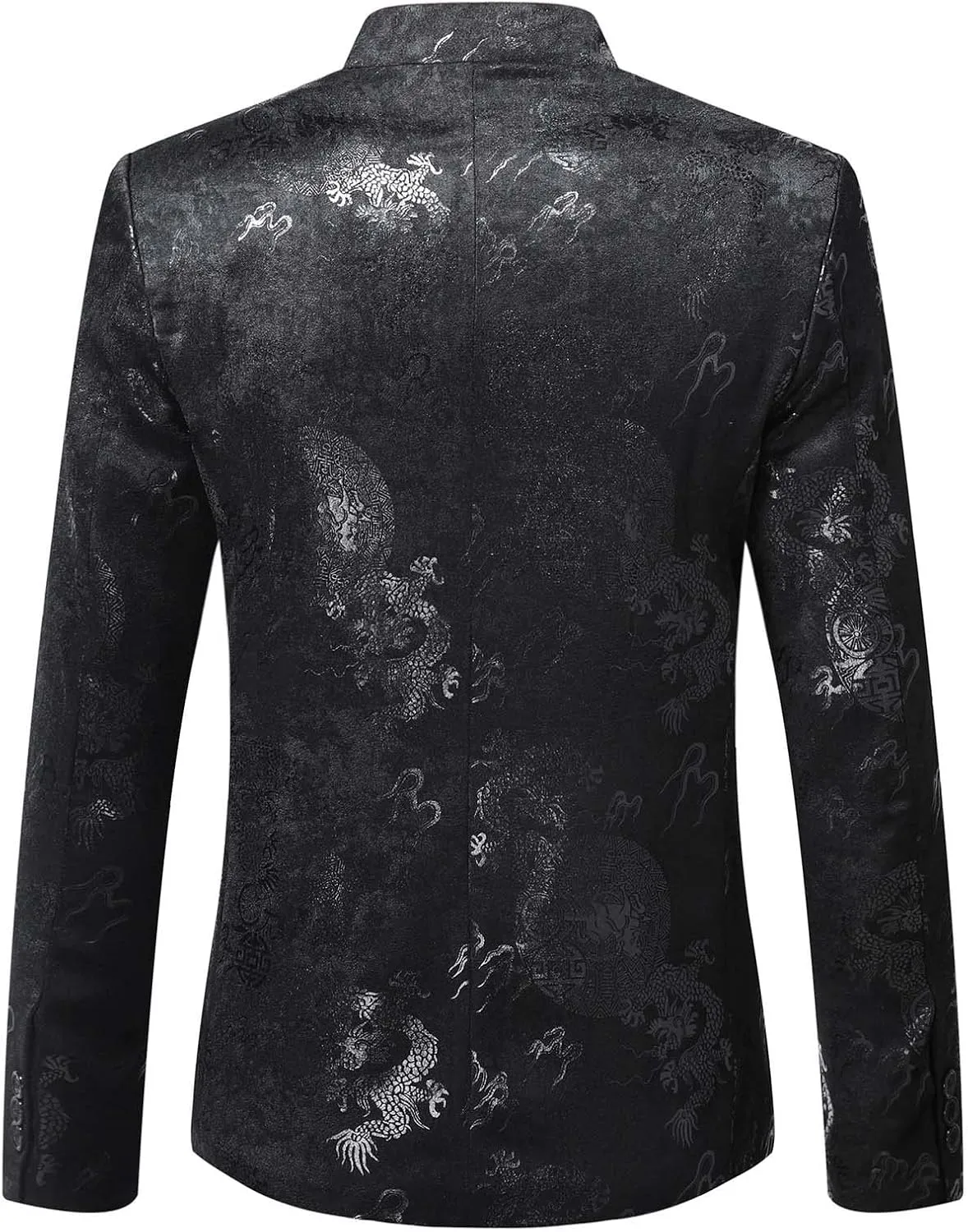 Men's Chinese Dragon Print Tunic Suit Mandarin Collar Slim Fit Suit Jacket Front Button Blazer Traditional Uniform