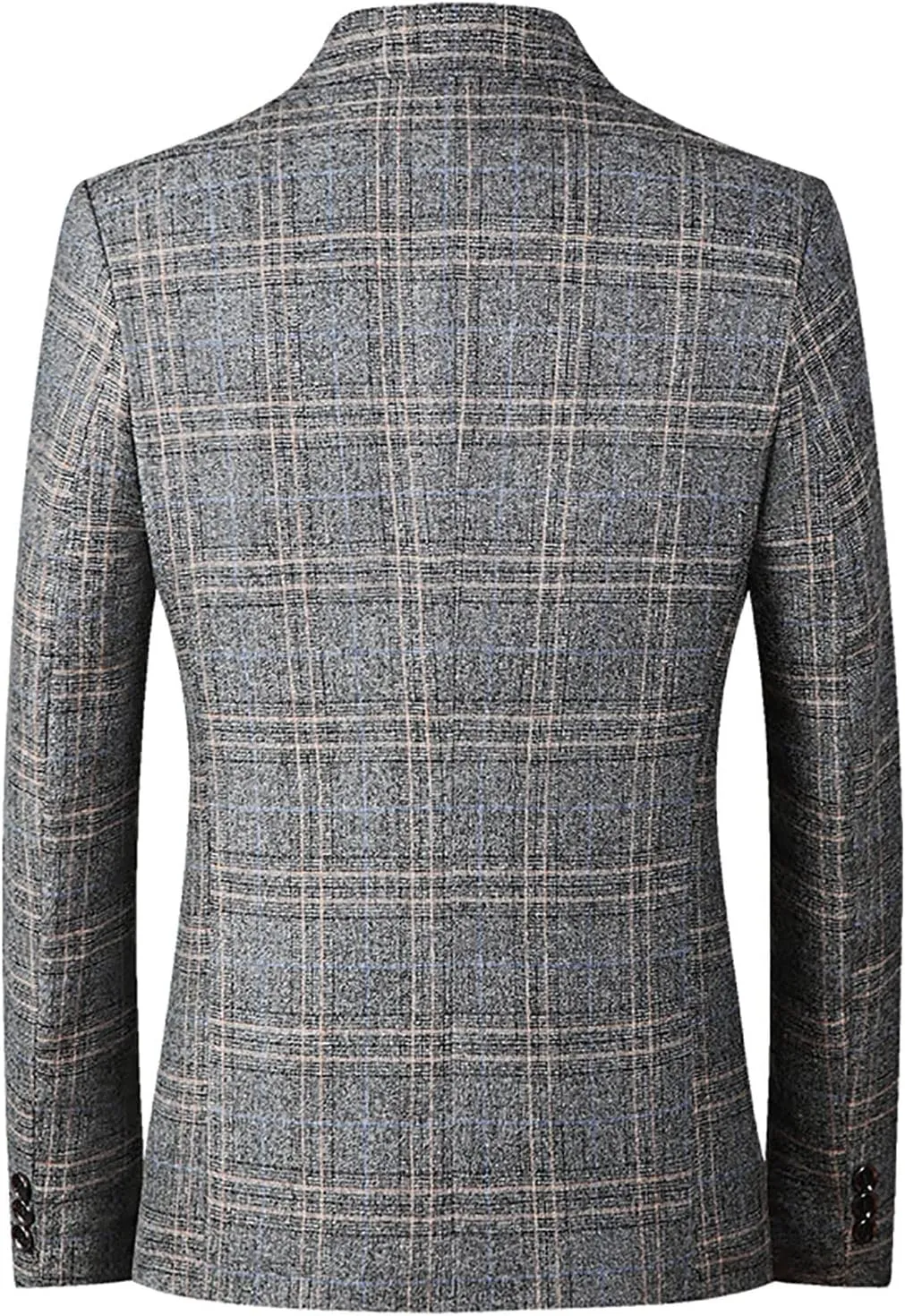 Men's Classic Fit Plaid Casual Blazer Jacket Cotton Notched Lapel Two Button Suits Coats Striped Business Blazers