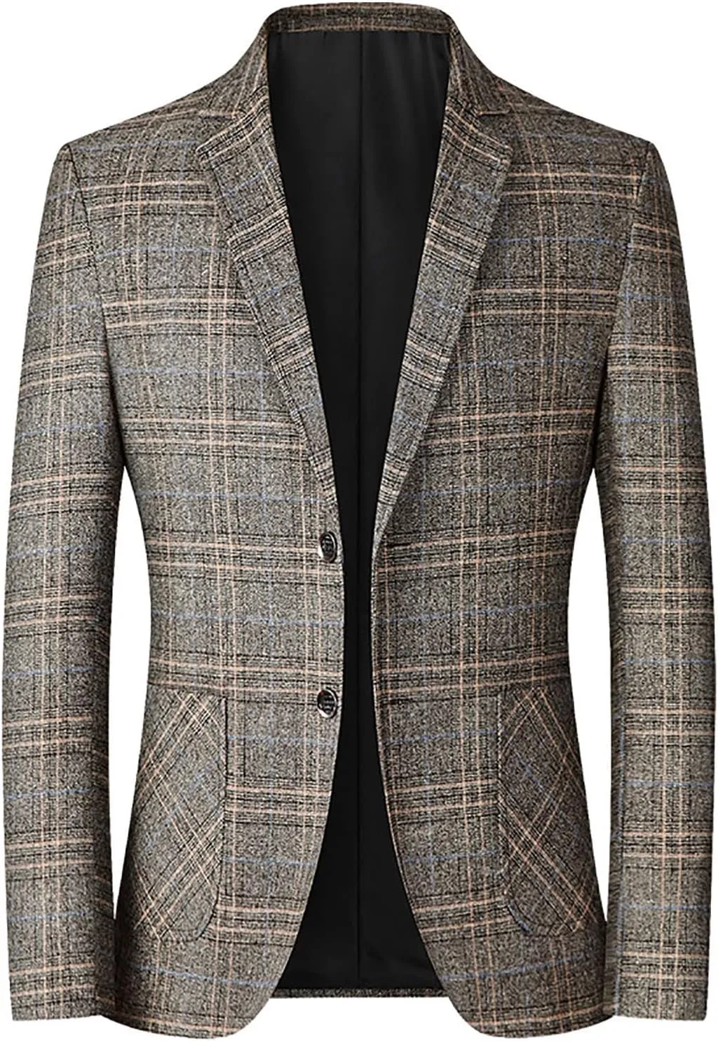 Men's Classic Fit Plaid Casual Blazer Jacket Cotton Notched Lapel Two Button Suits Coats Striped Business Blazers