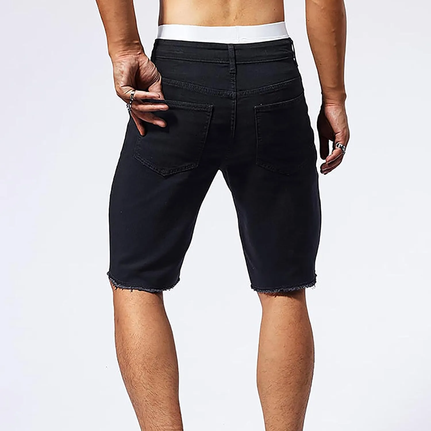 Mens Demin Shorts Casual Raw Trim Slim Fit Ripped Distressed Jean Shorts Y2K Hip Hop Fashion Grunge Denim Bottom
