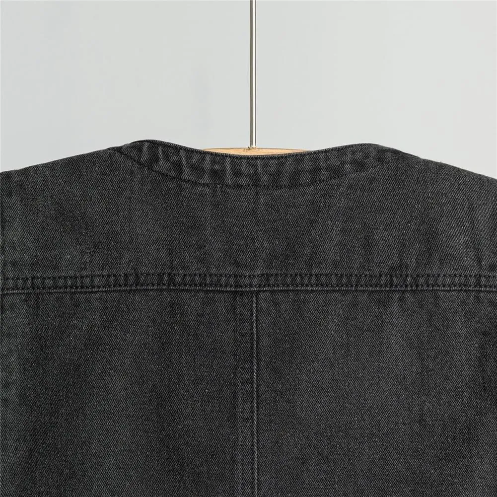 Mens Denim Vests Sleeveless Western Cowboy Retro Button Down Jean Vest Jackets