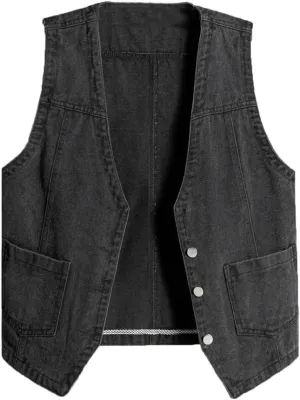 Mens Denim Vests Sleeveless Western Cowboy Retro Button Down Jean Vest Jackets