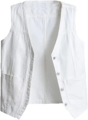 Mens Denim Vests Sleeveless Western Cowboy Retro Button Down Jean Vest Jackets